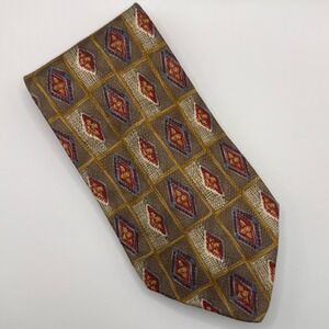 Guess Silk Tie OS Vintage Geometric Diamond Brown Red Blue Hand Made Italy 90s